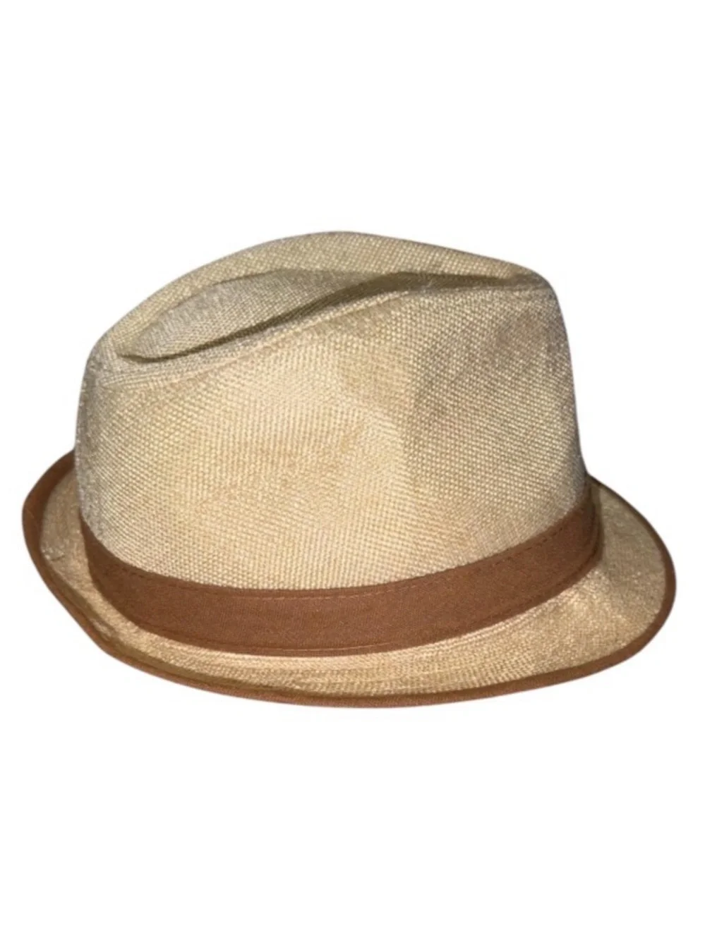 Tan and Brown Straw Fedora Hat